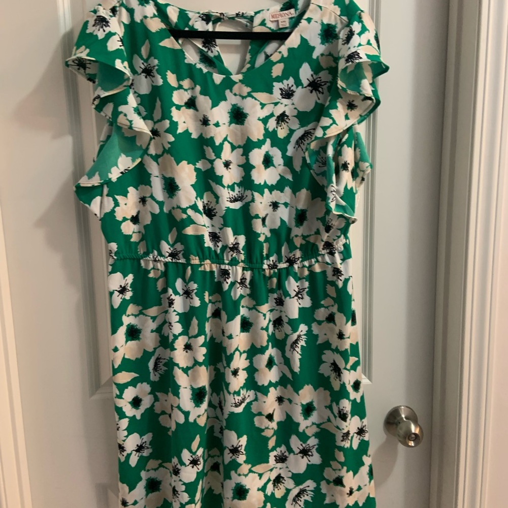 Merona Green and White Floral Dress